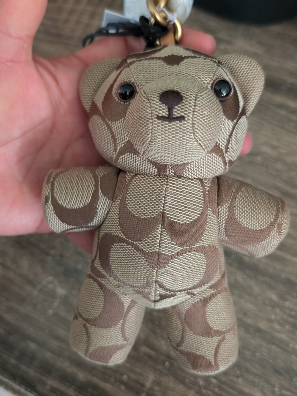 Coach Signature Brown Bear Plush Keychain - Picture 6 of 8